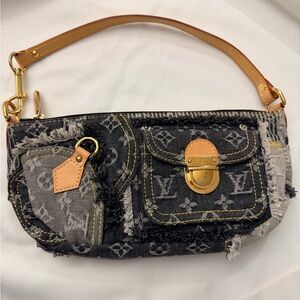 Louis Vuitton Black and Gray Denim Monogram Patchwork Shoulder Bag - New!